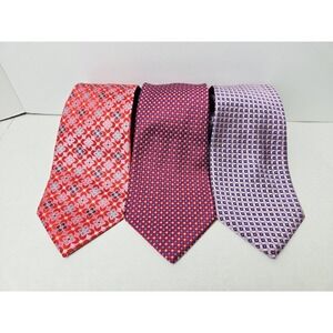 Bellinzona Men's Tie New York pink flower pattern %100 silk lot of 3